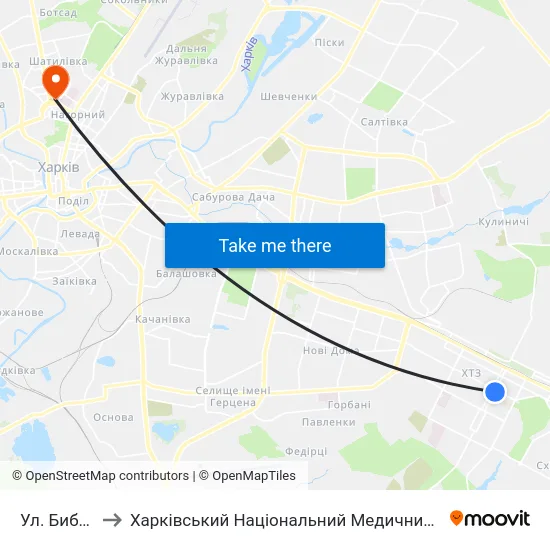 Ул. Библика to Харківський Національний Медичний Університет map