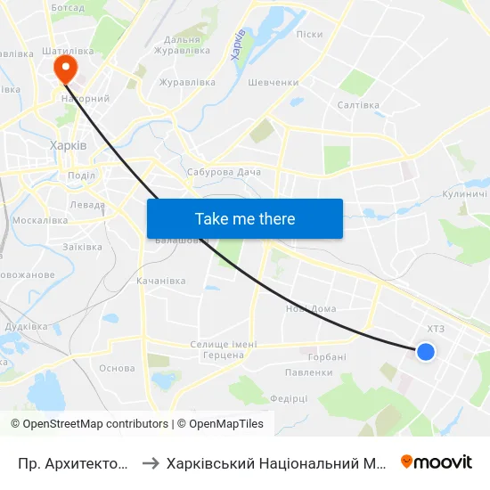 Пр. Архитектора Алешина to Харківський Національний Медичний Університет map