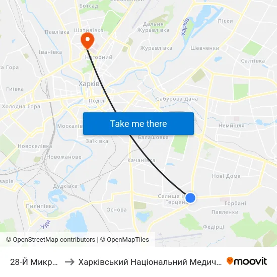 28-Й Микрорайон to Харківський Національний Медичний Університет map
