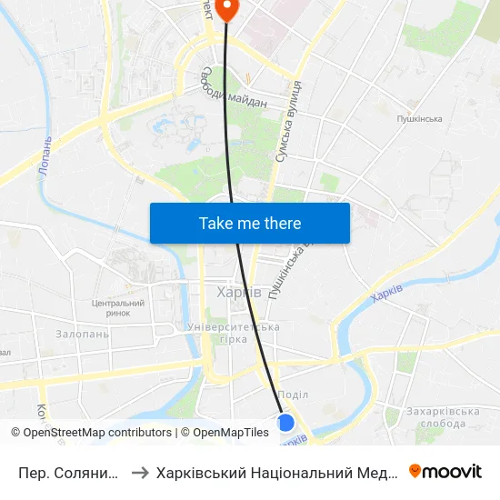 Пер. Соляниковський to Харківський Національний Медичний Університет map