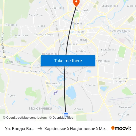 Ул. Ванды Василевской to Харківський Національний Медичний Університет map