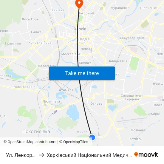 Ул. Ленкоранская to Харківський Національний Медичний Університет map