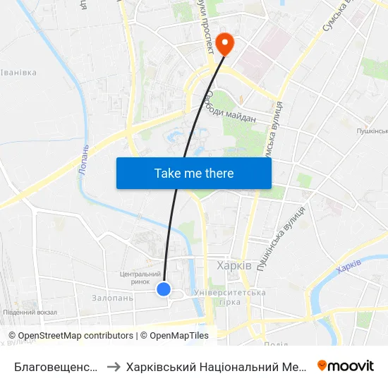 Благовещенский Собор to Харківський Національний Медичний Університет map