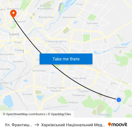 Ул. Франтишка Крала to Харківський Національний Медичний Університет map
