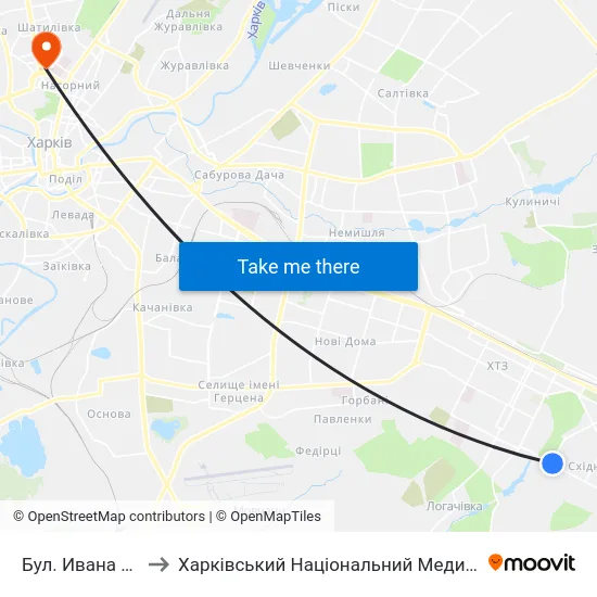 Бул. Ивана Каркача to Харківський Національний Медичний Університет map