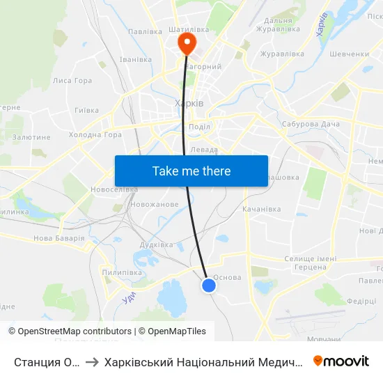 Станция Основа to Харківський Національний Медичний Університет map