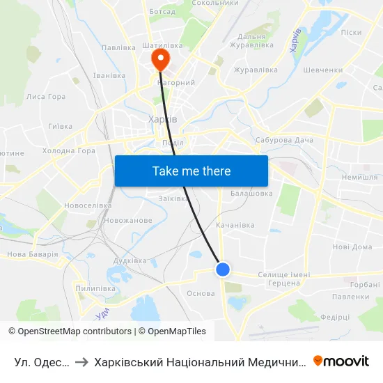 Ул. Одесская to Харківський Національний Медичний Університет map