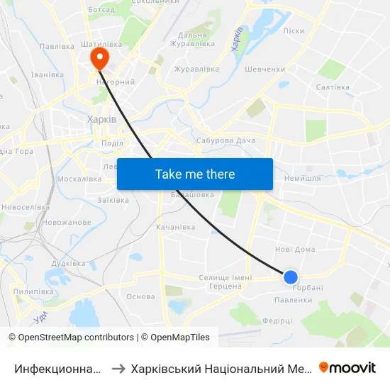 Инфекционная Больница to Харківський Національний Медичний Університет map