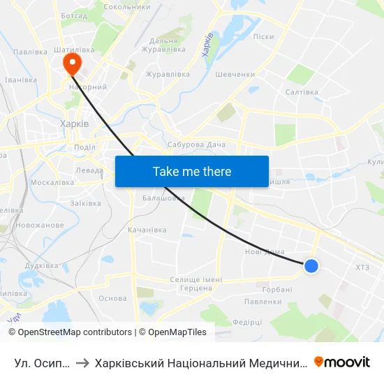 Ул. Осипенко to Харківський Національний Медичний Університет map