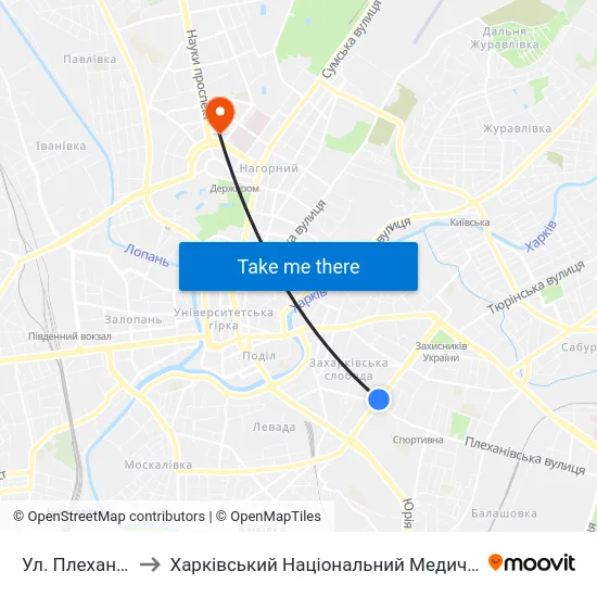 Ул. Плехановская to Харківський Національний Медичний Університет map