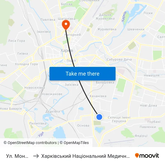 Ул. Монюшко to Харківський Національний Медичний Університет map