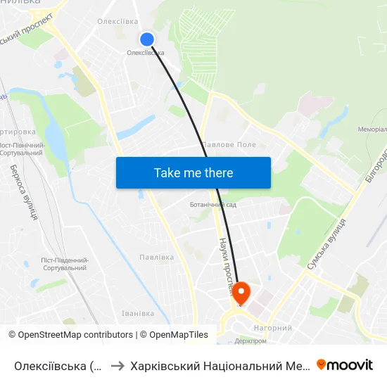 Олексіївська (Oleksiivska) to Харківський Національний Медичний Університет map