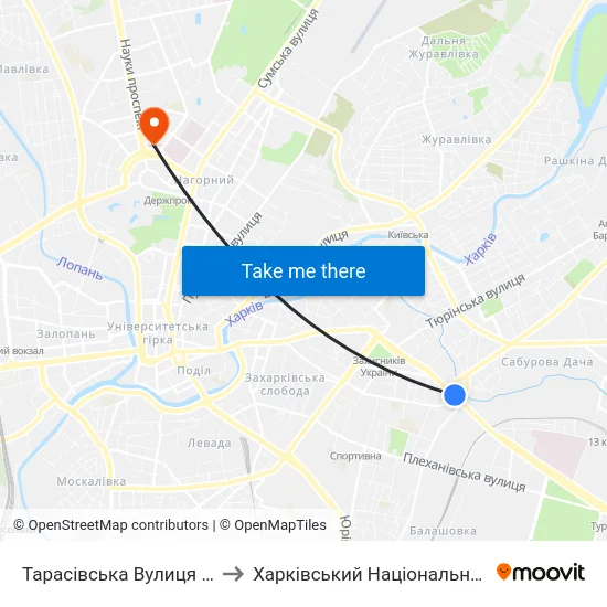 Тарасівська Вулиця (Тарасовская Улица) to Харківський Національний Медичний Університет map