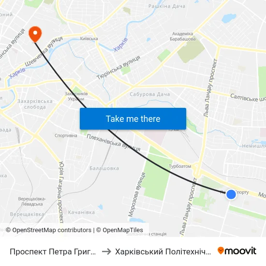 Проспект Петра Григоренка, 5/1 to Харківський Політехнічний Інститут map