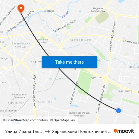 Улица Ивана Танкопия to Харківський Політехнічний Інститут map