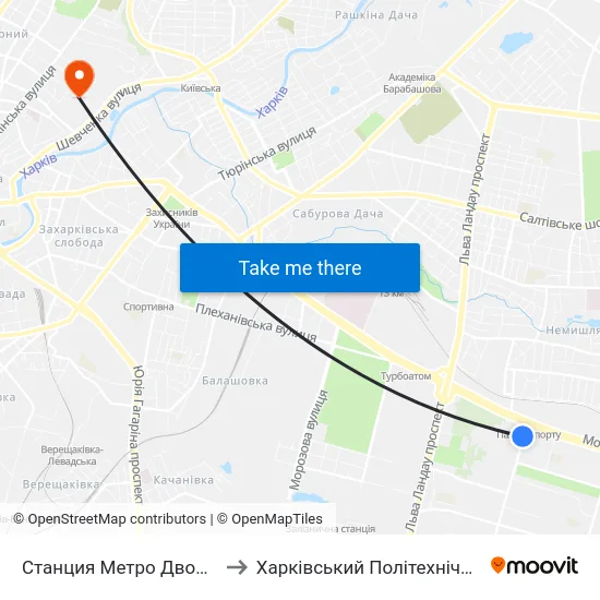 Станция Метро Дворец Спорта to Харківський Політехнічний Інститут map