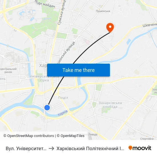 Вул. Університетська to Харківський Політехнічний Інститут map