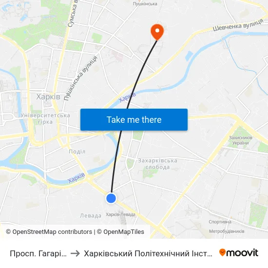 Просп. Гагаріна to Харківський Політехнічний Інститут map