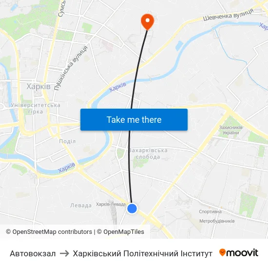 Автовокзал to Харківський Політехнічний Інститут map