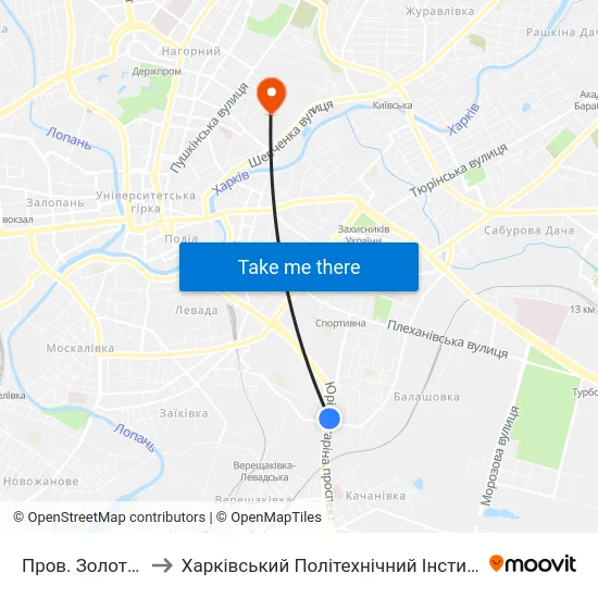 Пров. Золотий to Харківський Політехнічний Інститут map