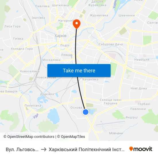 Вул. Льговська to Харківський Політехнічний Інститут map