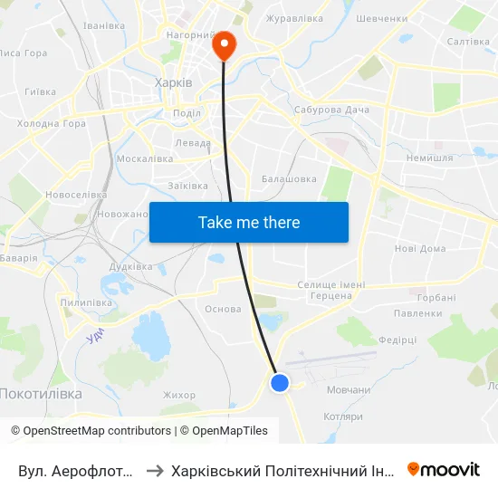 Вул. Аерофлотська to Харківський Політехнічний Інститут map