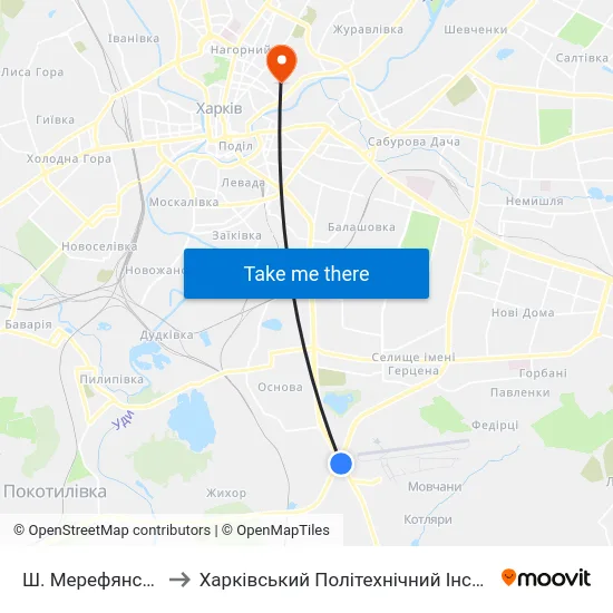 Ш. Мерефянське to Харківський Політехнічний Інститут map