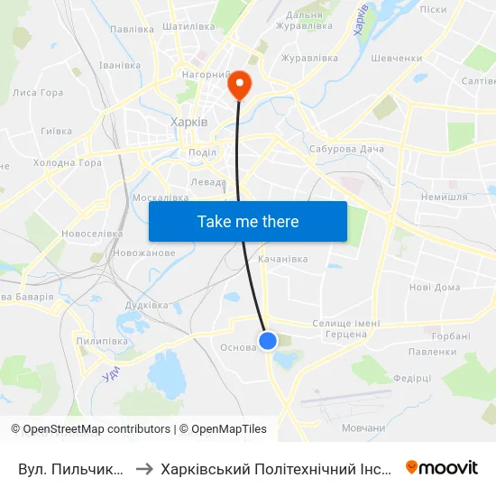 Вул. Пильчикова to Харківський Політехнічний Інститут map