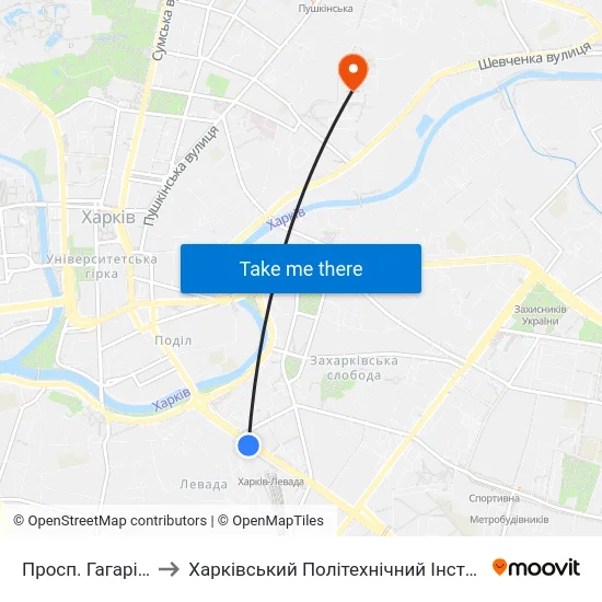 Просп. Гагаріна to Харківський Політехнічний Інститут map