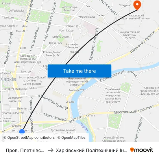 Пров. Плетнiвський to Харківський Політехнічний Інститут map