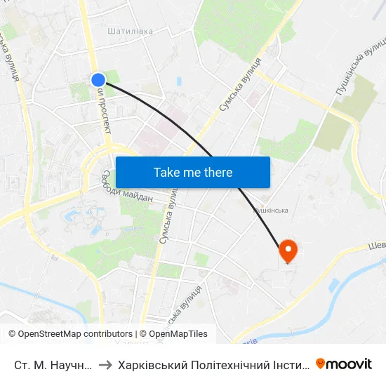 Ст. М. Научная to Харківський Політехнічний Інститут map