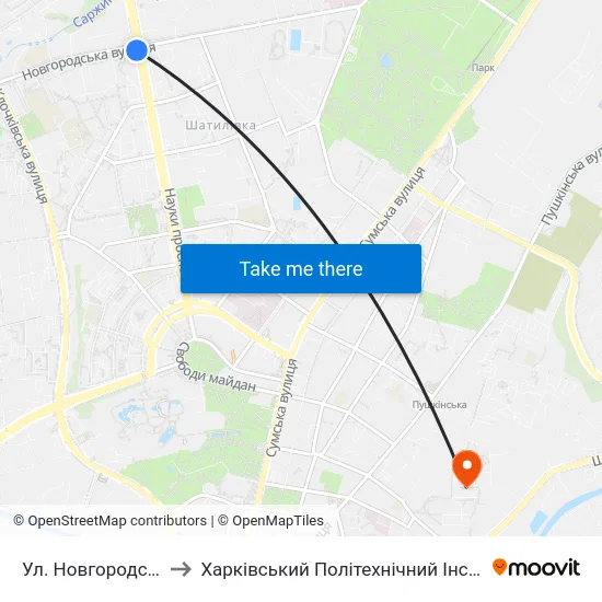 Ул. Новгородская to Харківський Політехнічний Інститут map