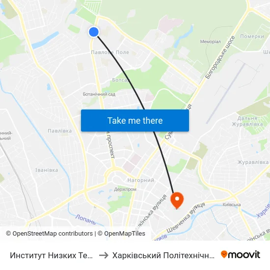 Институт Низких Температур to Харківський Політехнічний Інститут map