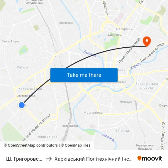 Ш. Григоровское to Харківський Політехнічний Інститут map
