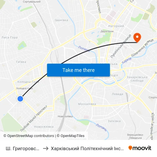 Ш. Григоровское to Харківський Політехнічний Інститут map