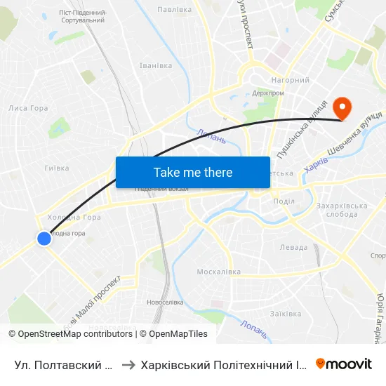 Ул. Полтавский Шлях to Харківський Політехнічний Інститут map