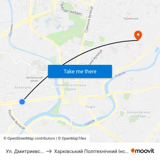 Ул. Дмитриевская to Харківський Політехнічний Інститут map
