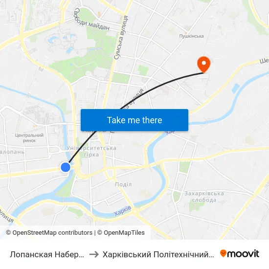 Лопанская Набережная to Харківський Політехнічний Інститут map