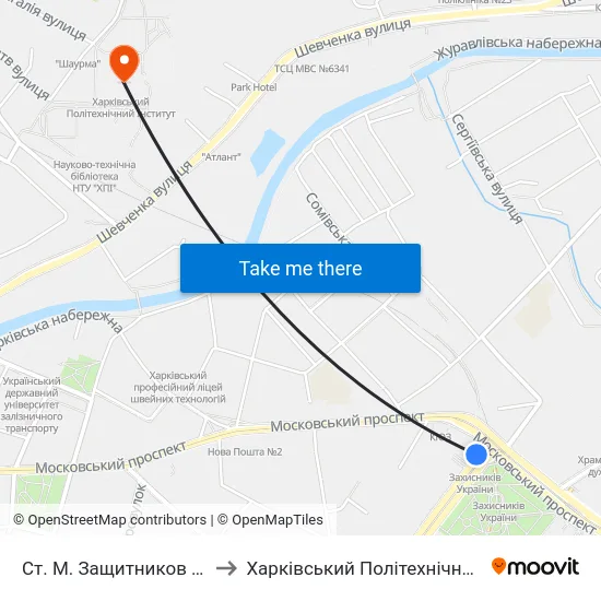 Ст. М. Защитников Украины to Харківський Політехнічний Інститут map