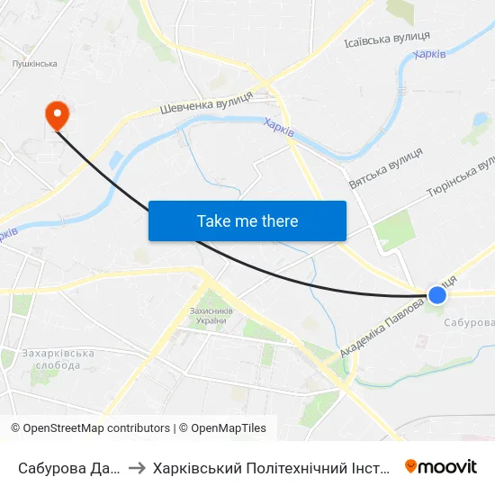 Сабурова Дача to Харківський Політехнічний Інститут map