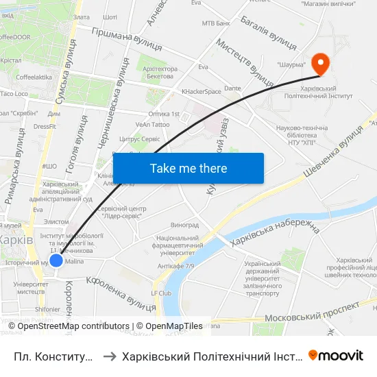 Пл. Конституции to Харківський Політехнічний Інститут map
