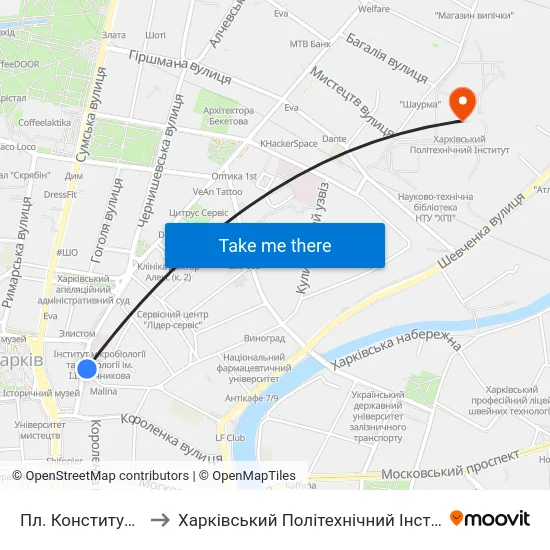 Пл. Конституции to Харківський Політехнічний Інститут map