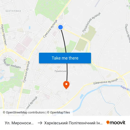 Ул. Мироносицкая to Харківський Політехнічний Інститут map
