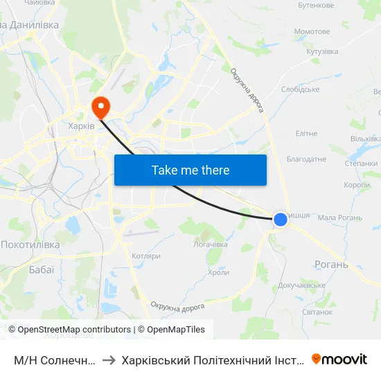 М/Н Солнечный to Харківський Політехнічний Інститут map