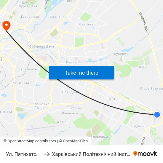 Ул. Пятихатская to Харківський Політехнічний Інститут map