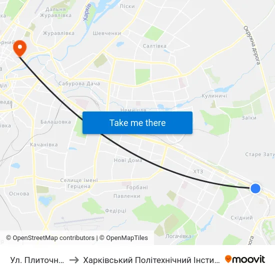 Ул. Плиточная to Харківський Політехнічний Інститут map