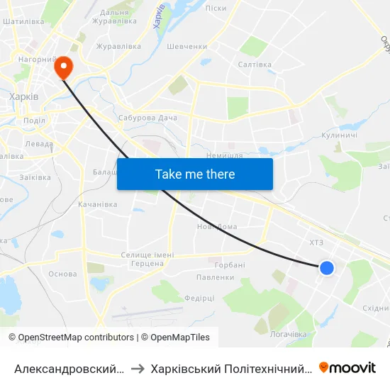 Александровский Сквер to Харківський Політехнічний Інститут map