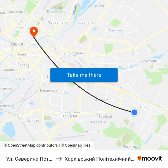Ул. Северина Потоцкого to Харківський Політехнічний Інститут map