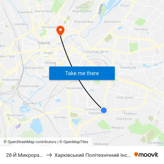 28-Й Микрорайон to Харківський Політехнічний Інститут map