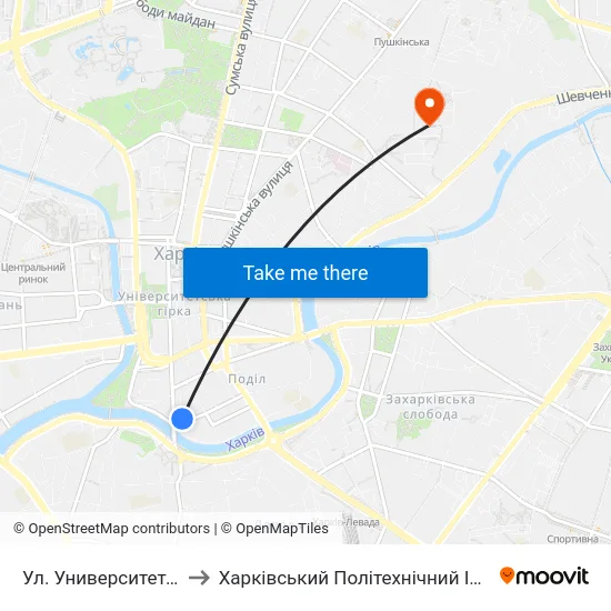 Ул. Университетская to Харківський Політехнічний Інститут map